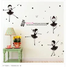 Горячая Распродажа наклейки на стену AliExpress милые танцевальные наклейки на стену для девочек Детская комната Танцевальный класс декоративная бумага XH1002