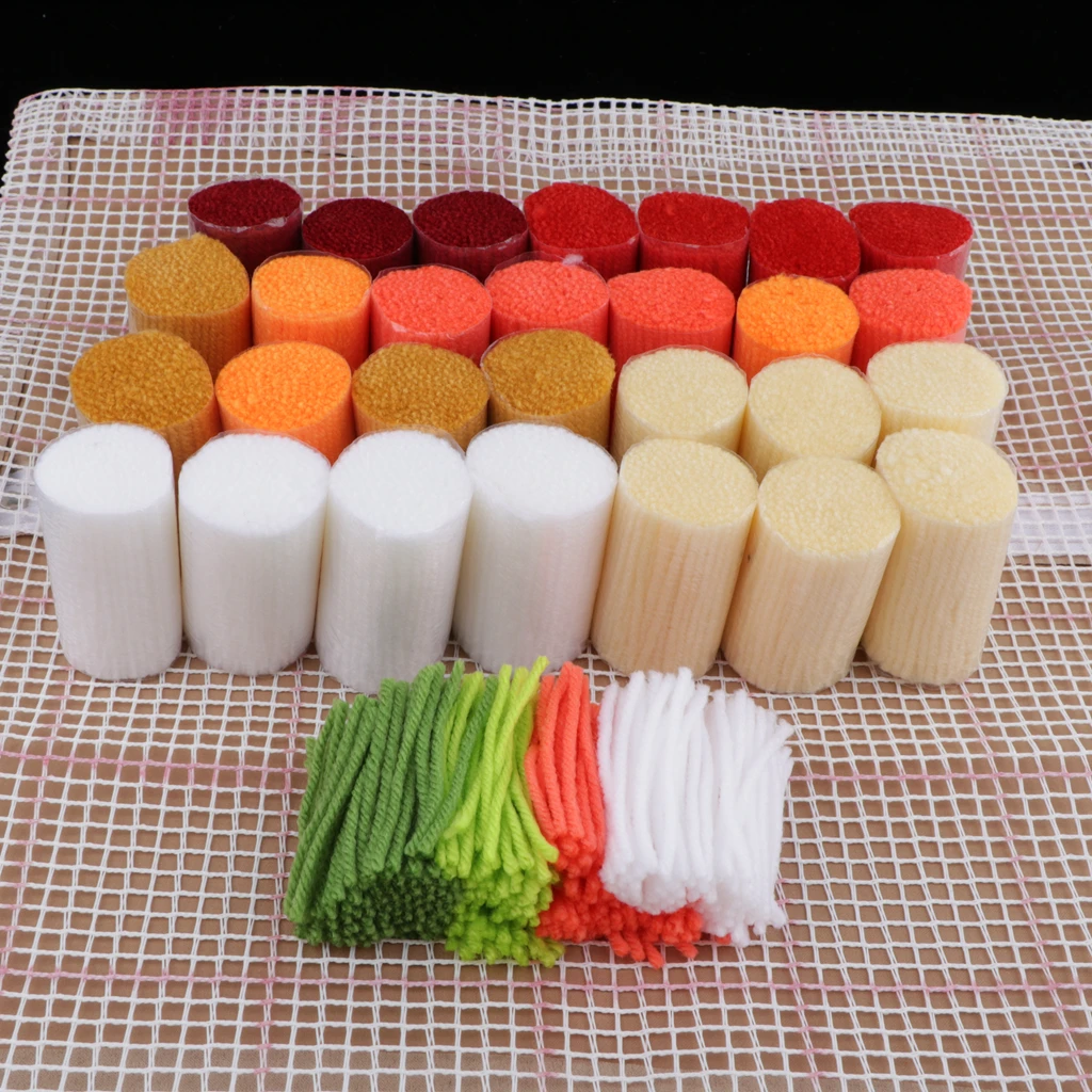 DIY Crochet Yarn Kits,Needlework Latch Hook Kit Unfinished Crocheting Rug Yarn Cushion Embroidery Carpet Set (43 x 43cm)