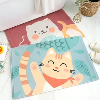

Mats Bathroom Toilet Cartoon Home Door Absorbing Floor Pads Non Slip Bathing Rugs Super Soft Door Mat Rug Cat And Fish Decor Rug