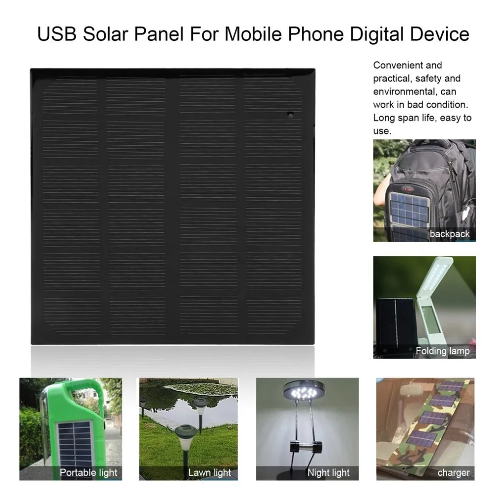 6 в 3 Вт монокристаллическая Кремниевая USB солнечная панель для путешествий Солнечная зарядка для мобильного телефона другое цифровое устройство Прямая поставка