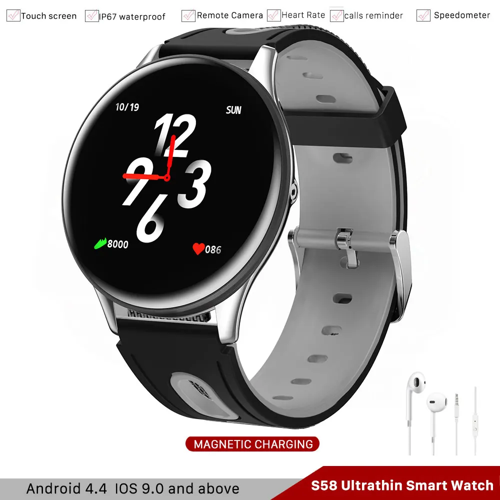 

Ultrathin Smart Watch Men olid black belt.Glass, IP67 waterproof Fitness tracker SmartWatch SMS,Facebook Messenger notifications