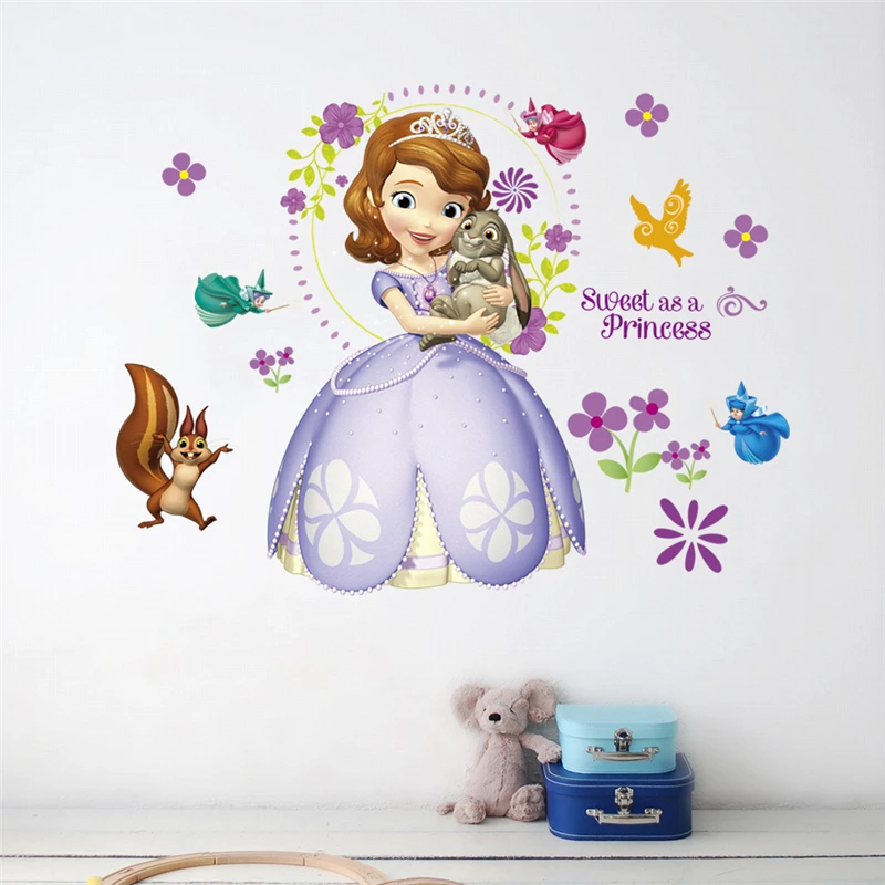 Мультфильм Дисней София принцесса настенные наклейки для детской комнаты домашний декор Diy фотообои с героями аниме искусство девушка настенные наклейки ПВХ - Цвет: B023