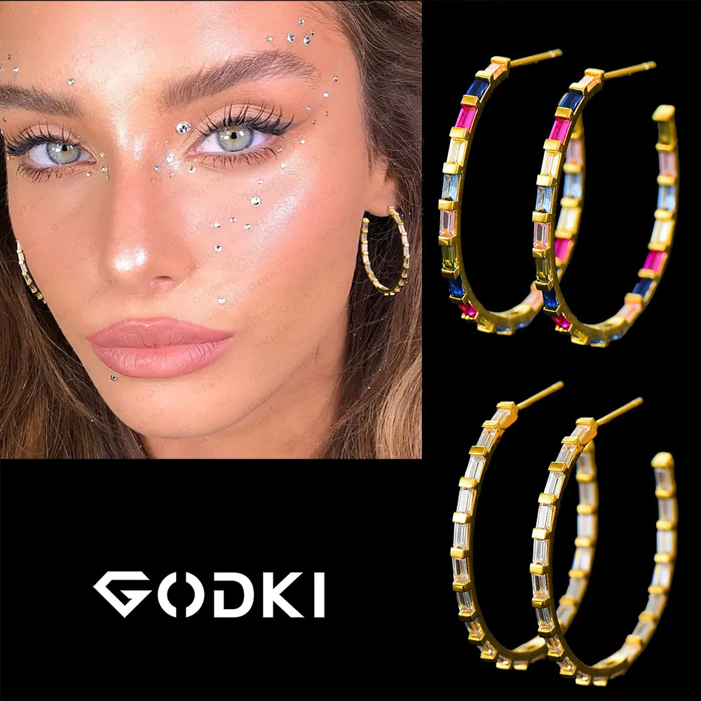 

GODKI 34MM Luxury Multicolor Cubic Zirconia Big Hoop Earrings for women Wedding Dubai Trendy Earrings boucle d'oreille femme