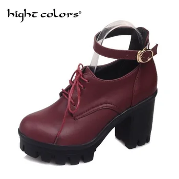 

Deep Mouth Block Heels Pumps Ankle Strap Women Platform Shoes 2020 Split Leather Shoes Woman High Heel Office Shoe Black 42 43