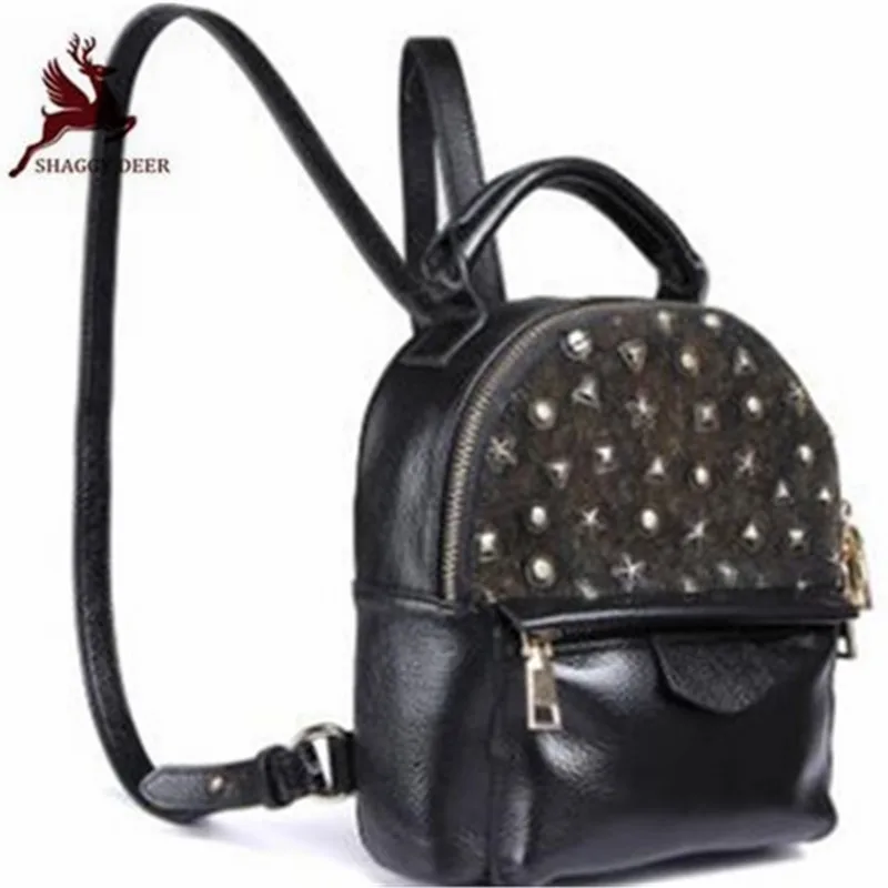 

rivet top layer cowhide mini soft quality Backpack European style Vintage genuine Leather lady Backpack