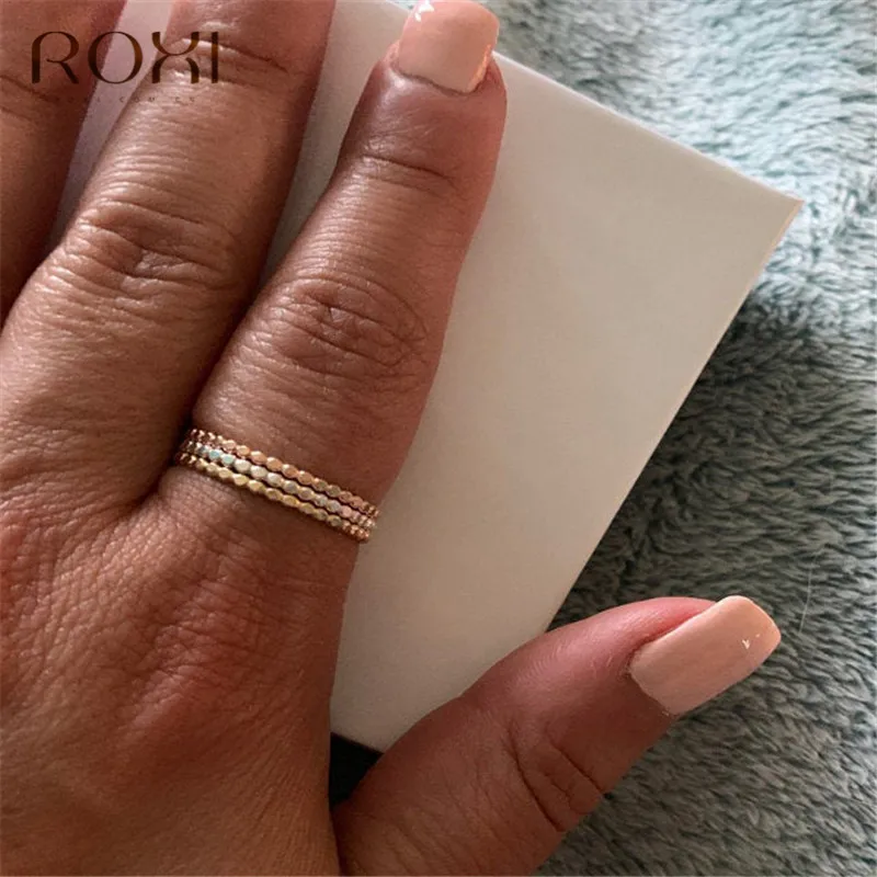 925 Sterling Silver Rings for Women Slim Stacking Beaded Rings Wedding Band Eternity Stacking Ring Finger Jewelry Girl Gift ROXI