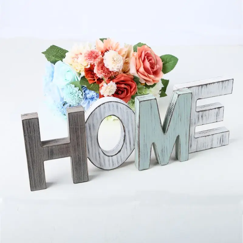 

1 Set HOME Letters Decor Rustic Wooden Alphabet Letters Plaques Signs Wedding Party Free Standing Table Home Decoration