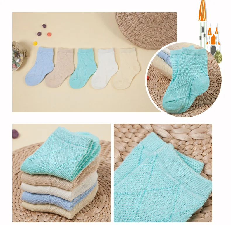 

2019 Spring Summer New Style Jacquard Grid CHILDREN'S Socks Sweat Absorbing Breathable Cotton Children's Socks BABY'S Socks
