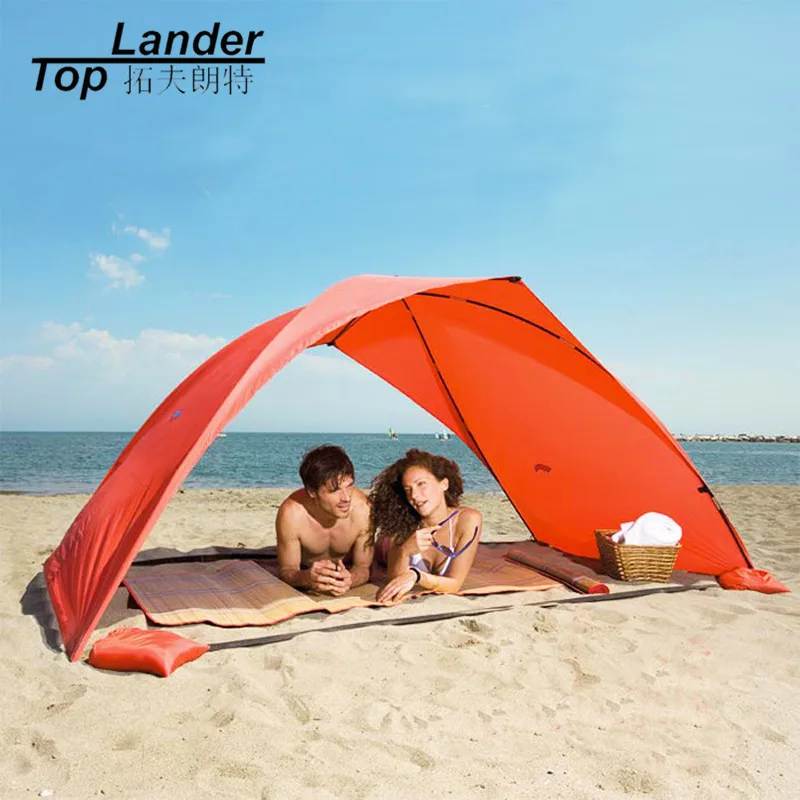 200 * 220CM Easy to Carry Easy to Install Waterproof Sunshade Beach Umbrella UPF50+ Protection Anti UV for Outdoor Camping Fishing METTE Outdoor Beach Tent with Sand Anchor 