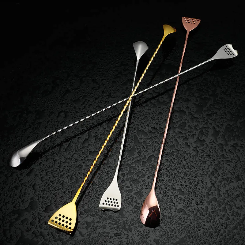 Japanese Style 304 Stainless Steel Cocktail Bar Spoon 40cm Professional Bartender Mixing Spoon Mixing Stick Filter