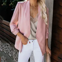 Женский блейзер осень рукав сплошной цвет Повседневная офисная куртка блейзеры пальто плюс размер 5xl без пуговиц женский розовый белый черный блейзер