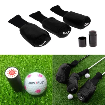 

3pcs Long Neck Golf Club Head Cover Wood Headcover & Ball Stamper Golf Ball Stamp Stamper Keepsake Souvenir
