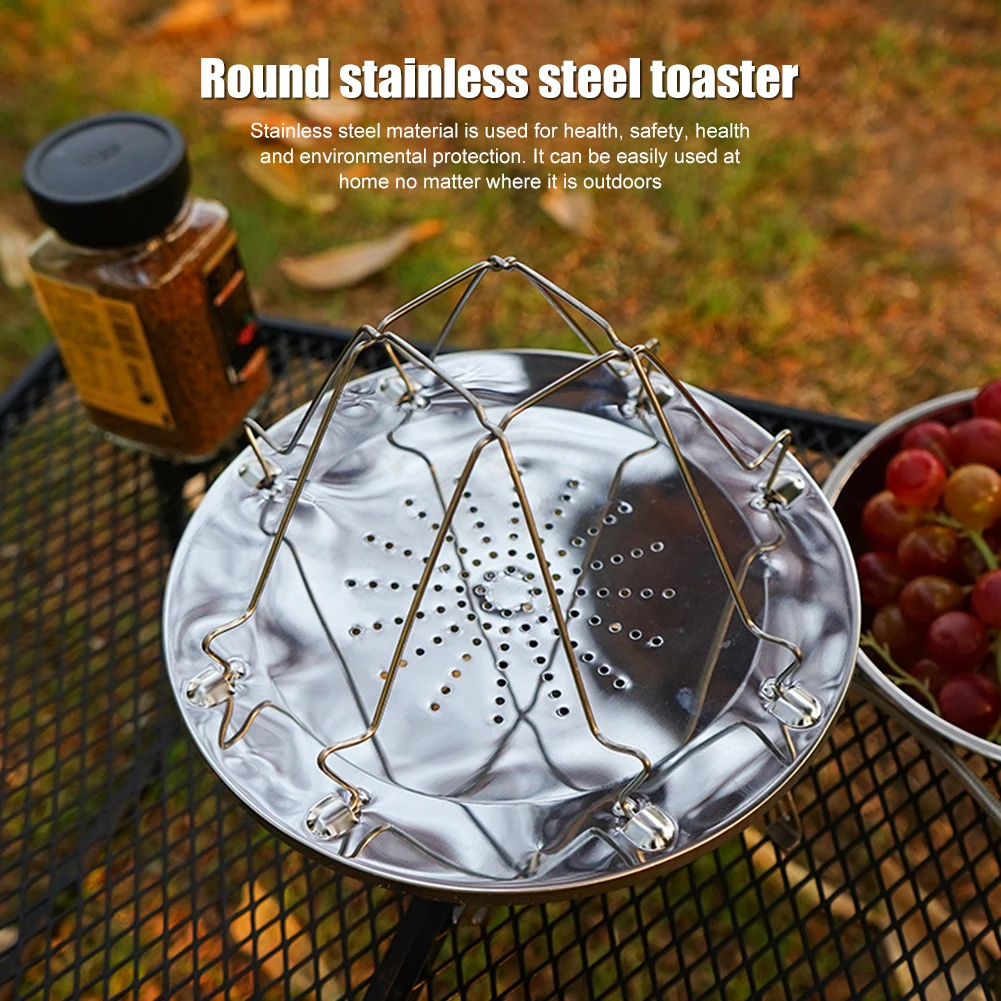 Portable 4 Slice Outdoor Camping BBQ Toaster Tray Foldable Stainless Steel Bread Toast Rack