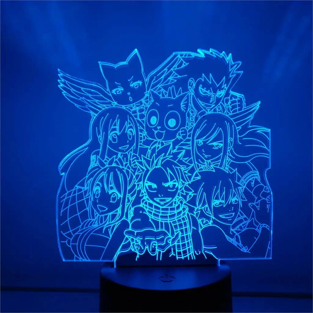 Сказочный хвост фигурка 3D светодиодный оптический Ночной свет аниме Natsu Lucy