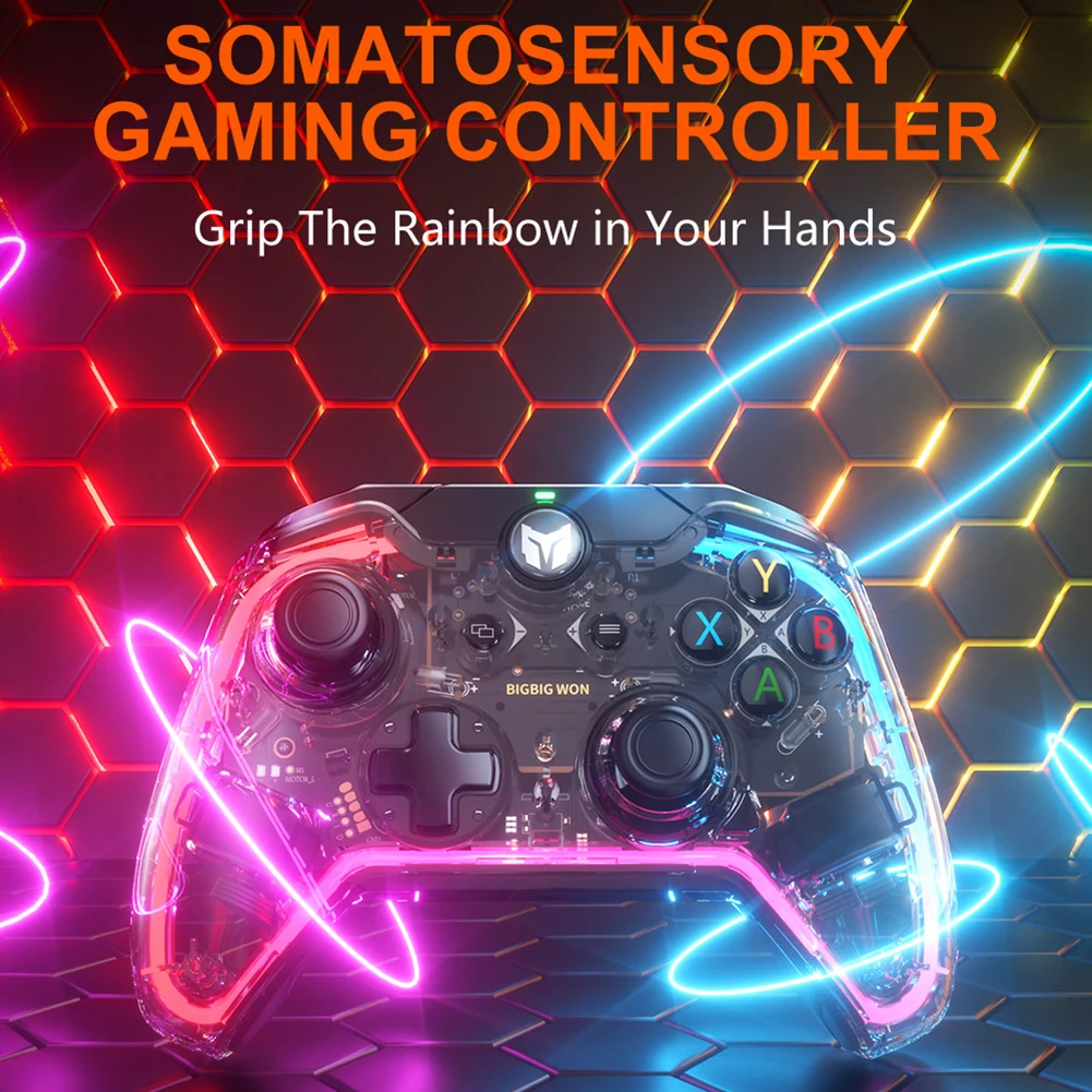 BIGBIG WON Rainbow C1 Somatosensory Wired Gamepad Joystick For Nintendo Switch PC Gaming Console Without Delay Transparent Shell