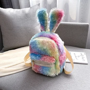 

Plush Backpacks Rabbit New Womens Large-capacity Plush Backpacks Pink Fashion Backpack Women Student Leisure Wild Backpack