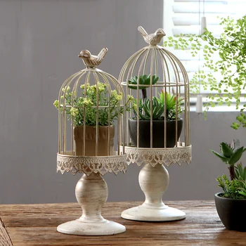 

Nordic metal TV cabinet decoration for living room wine cabinet decoration retro creative American birdcage green plant holder