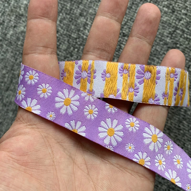 10YARD 7/8 And 5/8 Inch 22MM 16MM Purple Daisy Cartoon Ribbon