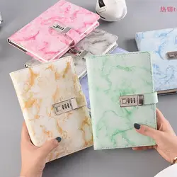 Carnet de notes en cuir épais avec Code de verrouillage, 100 feuilles de mot de passe Texture marbre, pour journal intime, fournitures scolaires et de bureau, cadeau, nouveau 