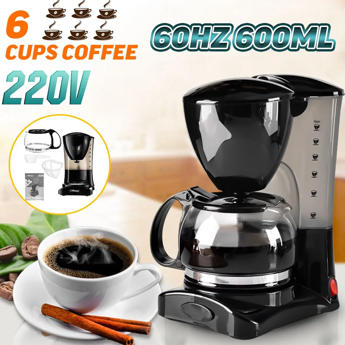 

Becornce 220V 650W 6Cups American Coffee Tea Machine Coffee Maker Mini Electric Household Drip-type Coffee Machine For Home Shop