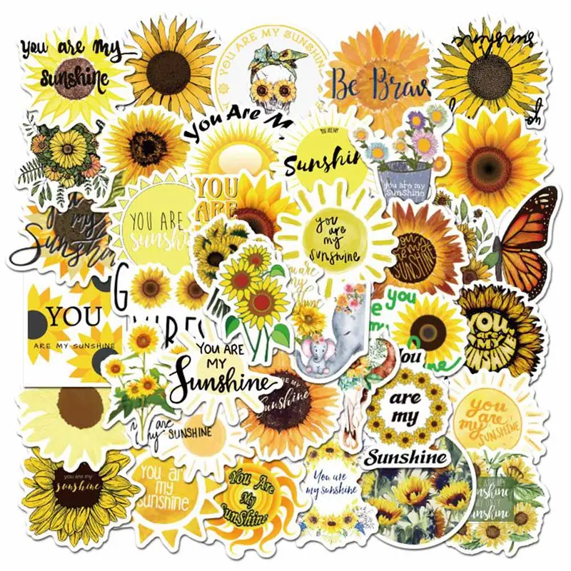 

50Pcs/set Sunflower Flower Floral DIY Decor Scrapbook Cartoon Butterfly Stickers for Journal Stationery Stickers Kids Gift