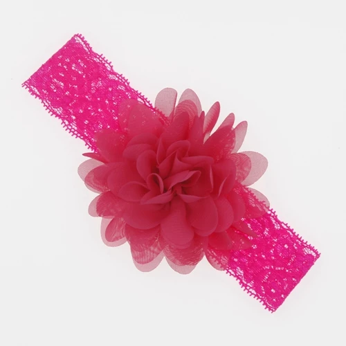 Детский Шифоновый Цветок на голову, эластичная Кружевная повязка для волос для новорожденных, детская головная повязка для девочек, головные уборы для маленьких девочек, аксессуары для волос - Цвет: hot pink