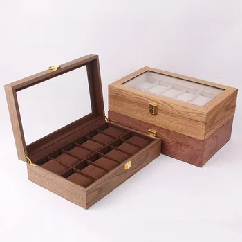 

Wooden protective glass case home decoration storage box retro style jewelry manager portable 6 slots MJ710