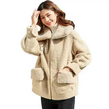 

Women 2019 Autumn Winter Real Granular Sheep Shearing Jacket Female Genuine Leather Jacket Liner Thick Warm Casual Outwear N101