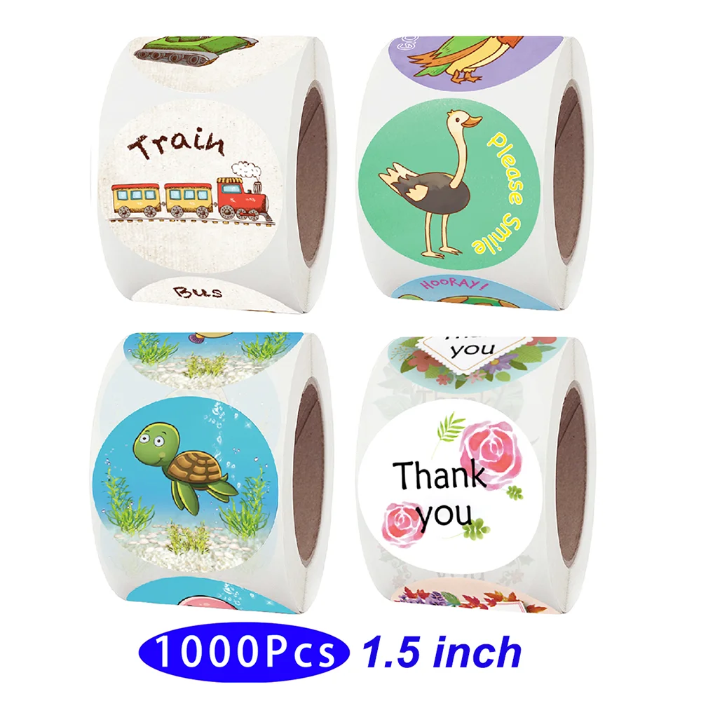 

1.5â€™â€™ 1000pcs Aesthetic Children Cute Cat Car Sticker Teacher Student Kids Supply Scrapbooking Thank You Scratch Off Seal Label