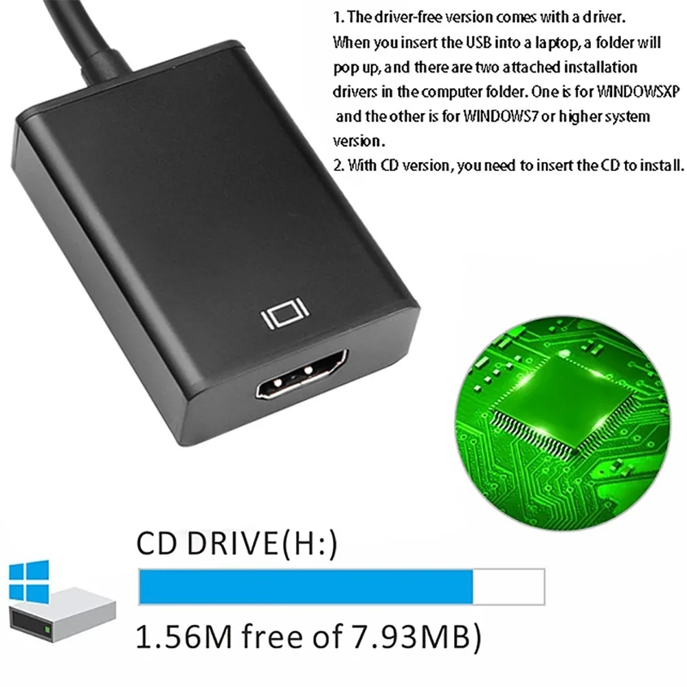 1080P 60HZ HD Portable USB 3.0 To HDMI-compatible Audio Video Adapter Converter Cable High Speed 5 Gbps For Windows 7/8/10 PC