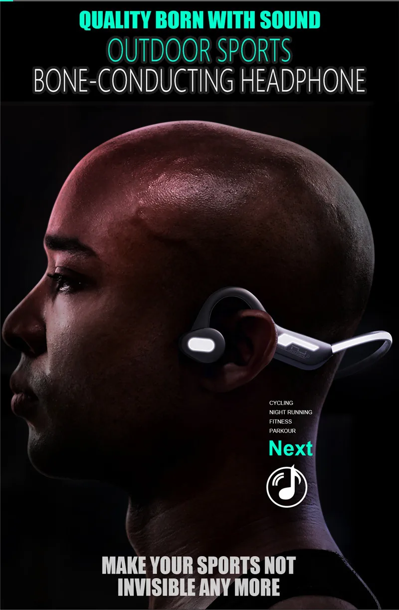Bluetooth наушники с костной проводимостью, мужские спортивные наушники, не в ухо, висящие на шее, беспроводные бинауральные водонепроницаемые светящиеся наушники D8