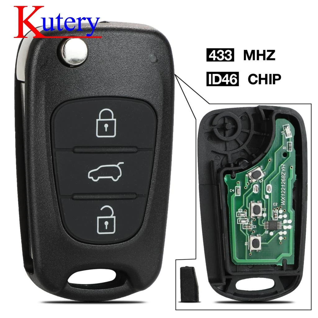 Kutery 3 Buttons Flip Folding 433Mhz ID46 Remote Auto Car Key for Kia