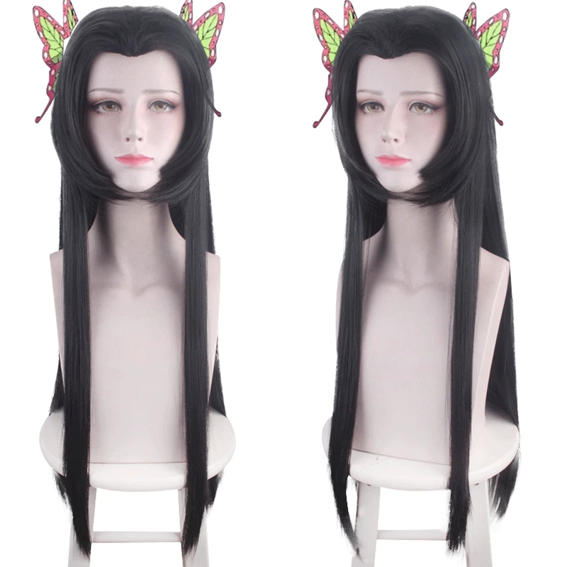 

80Cm Length Black Color Cosplay Wig Anime Demon Slayer: Kimetsu no Yaiba Kochou Kanae Wig Long Hair Stright Hairstyle