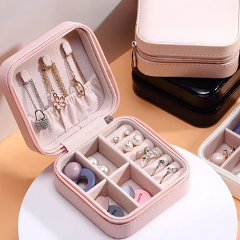 

PU Jewelry Box Storage Box Ring Display Lady Case Portable Jewelry Organizer For Necklaces Earrings Ring Storage