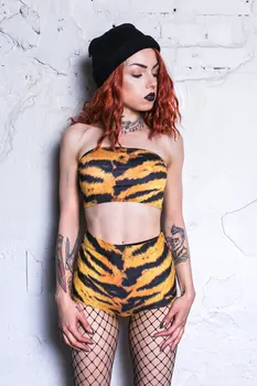 

Women Psychedelic Painted Printed Future Tube Top Halloween Cosplay Carnival Party Gothic Bodycon Punk Sharp Dance Shirt