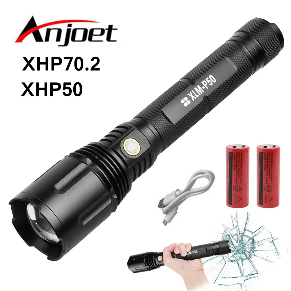 Anjoet мощный светодиодный фонарик P70 Алюминиевый USB Перезаряжаемый масштабируемый
