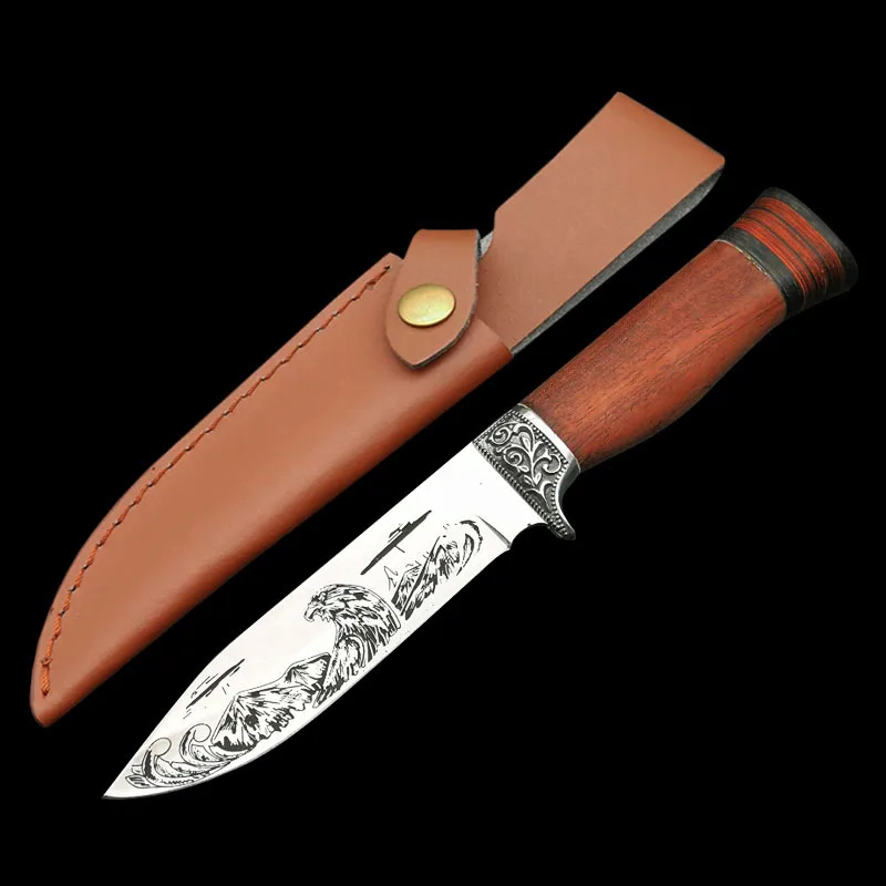DuoClang Hawk узор зеркальная полировка 440c стальной Походный нож для выживания самообороны охотничьи ножи с фиксированным лезвием инструмент