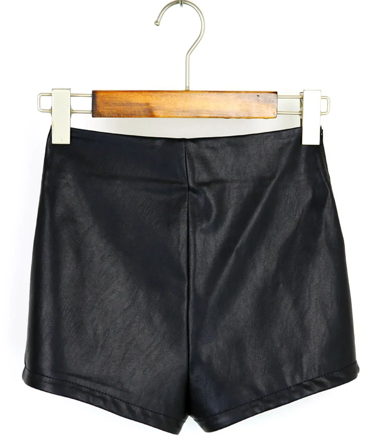 Summer Women's Sexy Black Red PU High Waist Shorts Vintage Slim Slit High quality size S-2XL Leather Shorts AH95