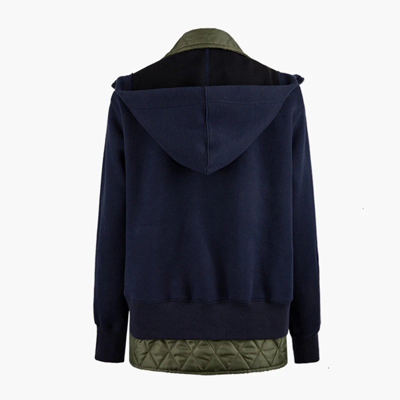 TWOTWINSTYLE Loose Fit Blue Contrast Color Split Joint Jacket New Lapel Long Sleeve Women Coat Fashion Tide Autumn Winter