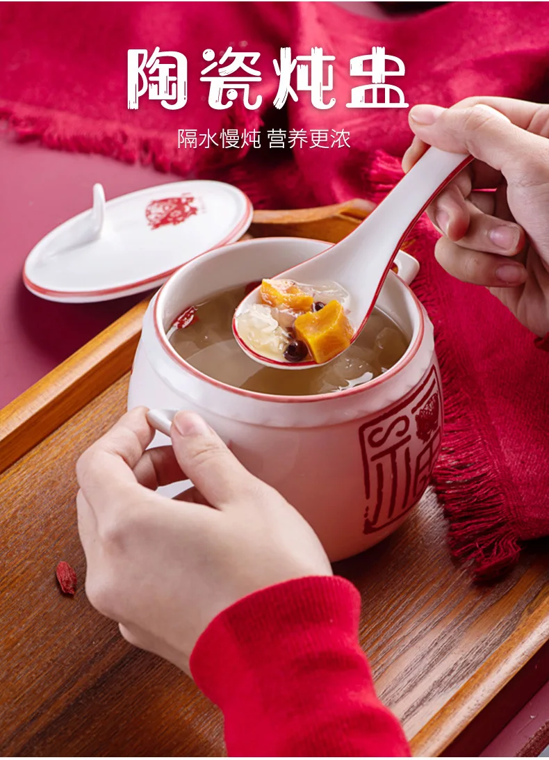 Керамический горшок для тушения Tureen с крышкой тоник суповая чаша мультяшная чашка женьшень кубилоза чаша водонепроницаемый тушью отель китайский стиль медленно