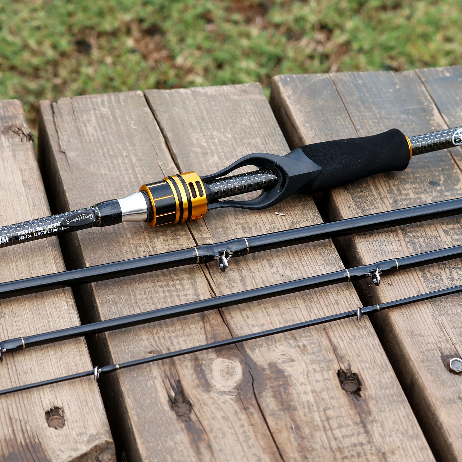 Sougayilang Casting Fishing Rod Reel Combo 1.8M-2.4M 4Sections Carbon Fiber Fishing Rod with 12+1BB 7.1:1 Baitcasting Reel Pesca