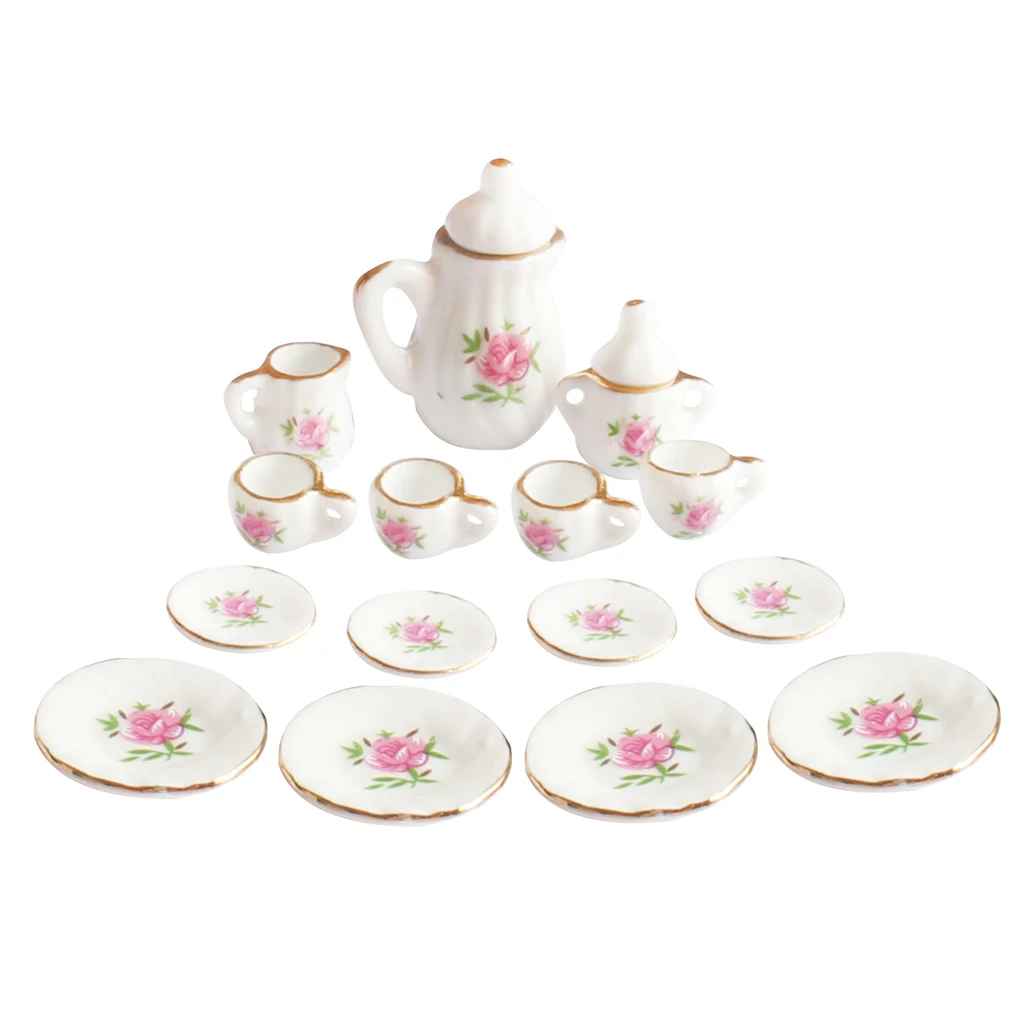 1/12 Dolls House Miniatures Deluxe 8/15/40/46/50pcs China Ceramic Coffee Tea Set