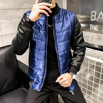 

Men Slim Fit Cotton Padded Thick Winter Warm Glossy light Outerwear Jacket Casual Overcoat Quilted Splice Sleeve Clothing Coats