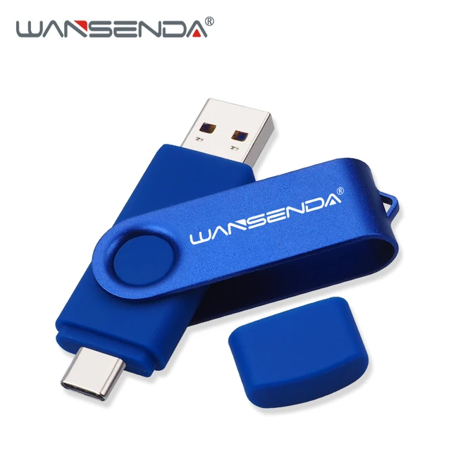 New WANSENDA USB 3.0 TYPE C USB Flash Drive OTG Pen Drive 512GB 256GB 128GB 64GB 32GB 16GB USB Stick 2 in 1 High Speed Pendrive Navy Blue