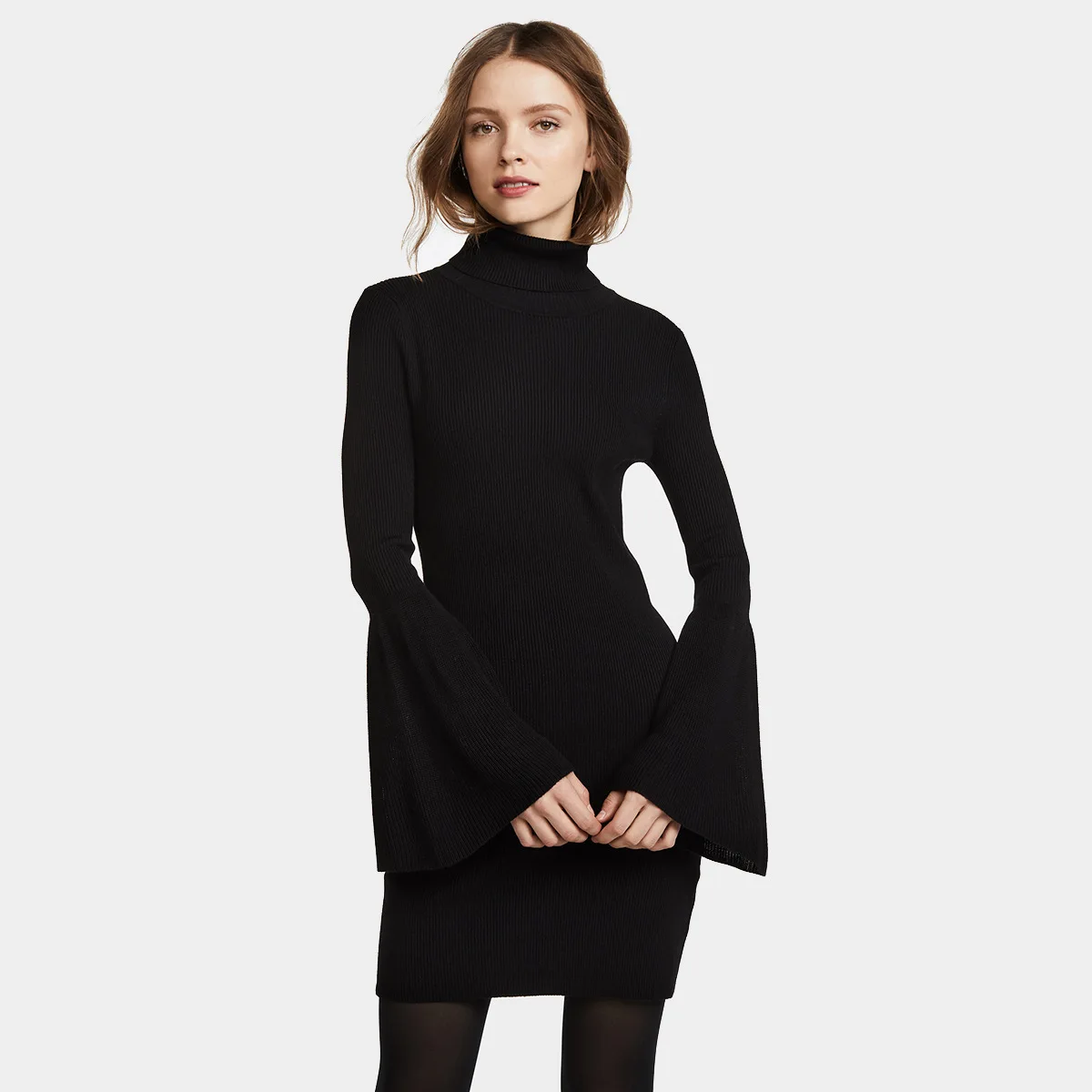 

2020 Autumn & Winter European And American Minimalist Solid Color Ribbed Pattern Long Sleeve High Collar Loose-Fit Knit Winter D