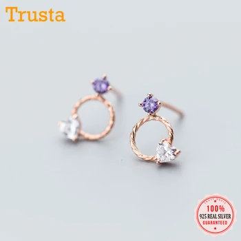 

Trustdavis 925 Sterling Silver Fashion Lovely Round Heart Purple CZ Stud Earrings For Women Silver 925 Wedding Jewelry DS606