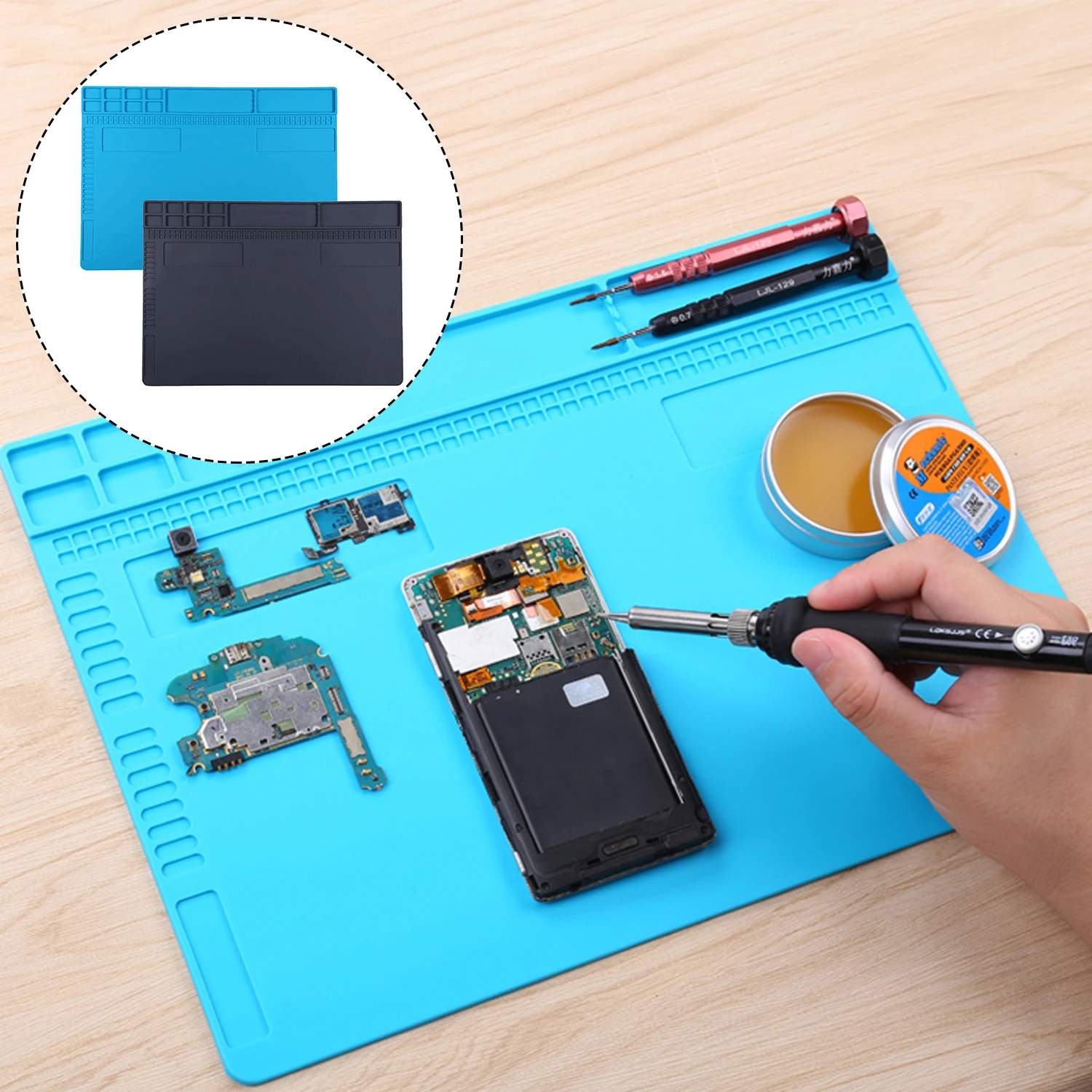 

Heat Insulation Non-slip Anti-static Soft Silicone Repair Mat Pad for Phone Computer Maintenance Soldering Platform Desk 35x25cm