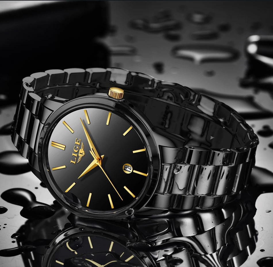 LIGE мужские часы с силиконовым ремешком, мужские военные спортивные часы, мужские водонепроницаемые часы из нержавеющей стали, золотые кварцевые часы, мужские часы