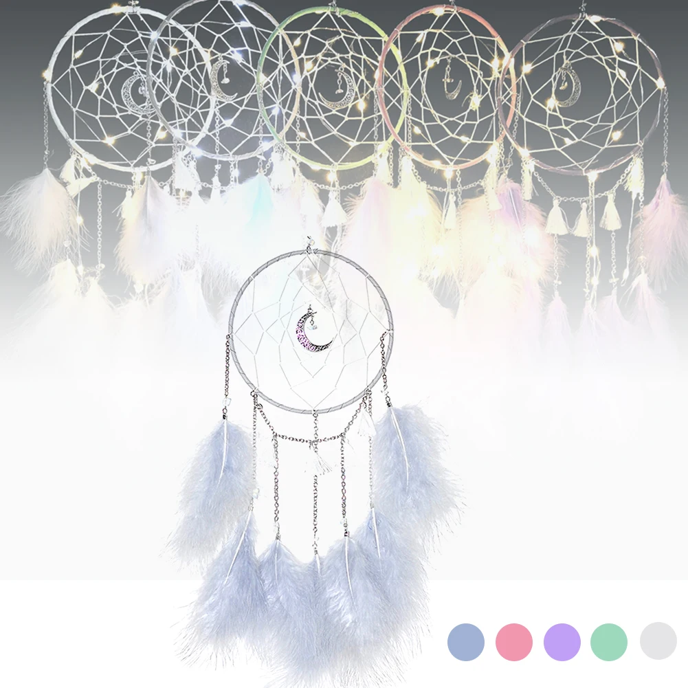 LED Dream Catcher Handmade Night Light Dream Catchers for Bedroom Wall Hanging Home Decor Ornaments Craft
