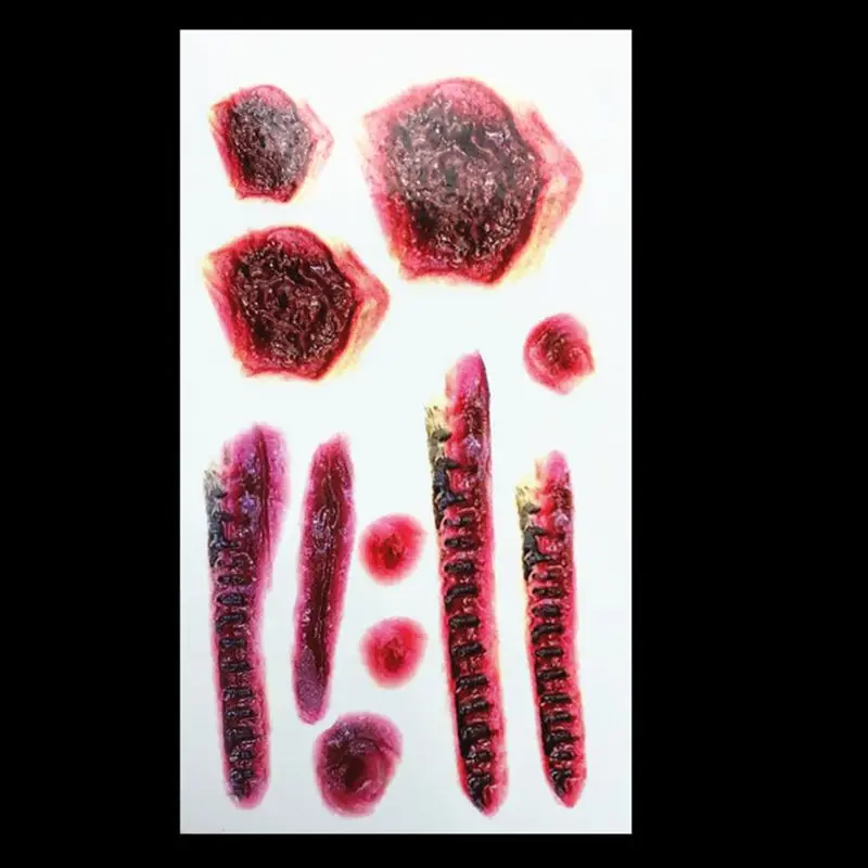10 Sheets Halloween Waterproof Temporary Tattoo Sticker Horror Realistic Fake Bloody Wound Stitch Scar Scab Cosplay Makeup Props